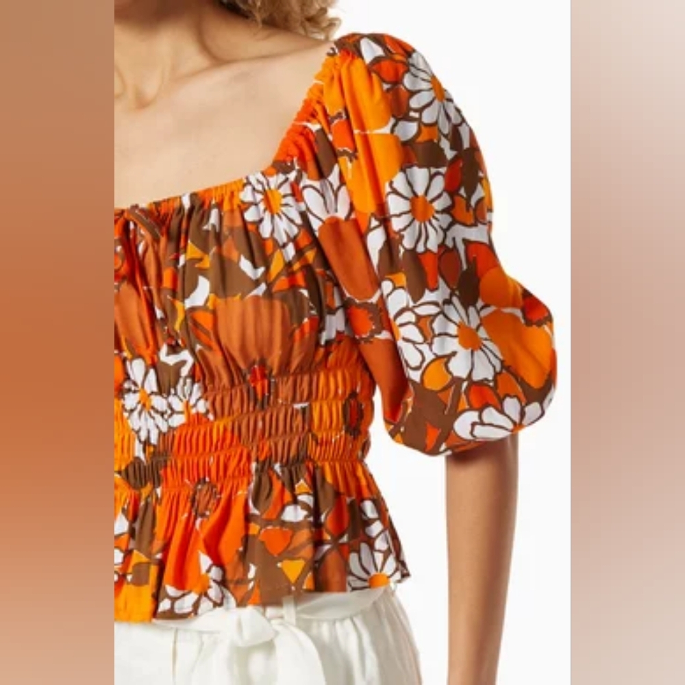 FAITHFULL THE BRAND | REVOLVE Liberia Crêpe Top sMedium orange 70s floral print - Picture 3 of 5